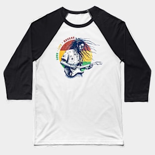 Rhythms of Peace: Reggae Guitarist Graphic Tee | Love, Life, Reggae Baseball T-Shirt